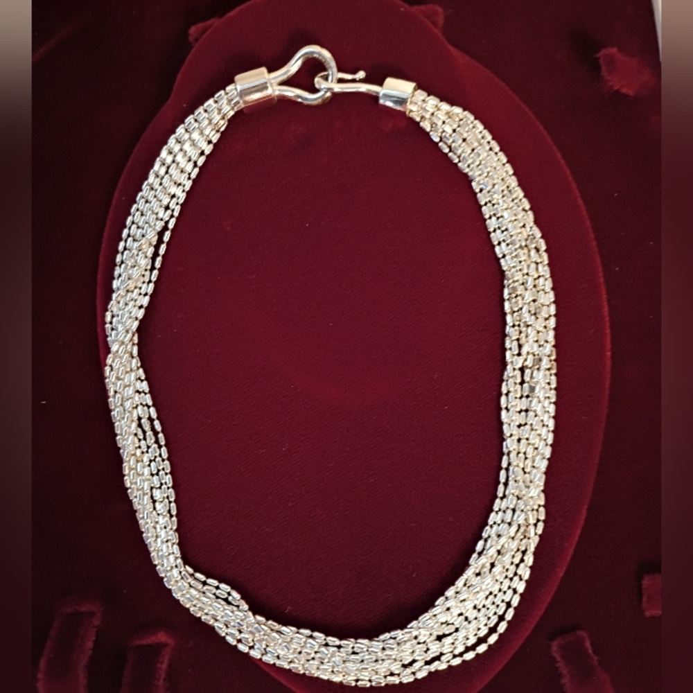 Ralph Lauren Silver Tone RLL Signed Choker Necklace Multi Strand Silver Tone